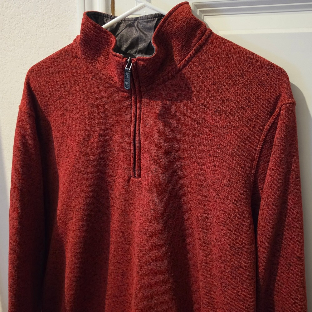Wrangler Authentics Mens Red Heather Quarter Zip Fleece Pullover Sweater Large